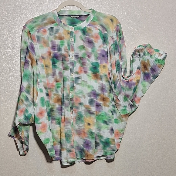 Anthropologie Pilcro  Sidney Batwing Blouse in a colorful watercolor Xl - Picture 3 of 3